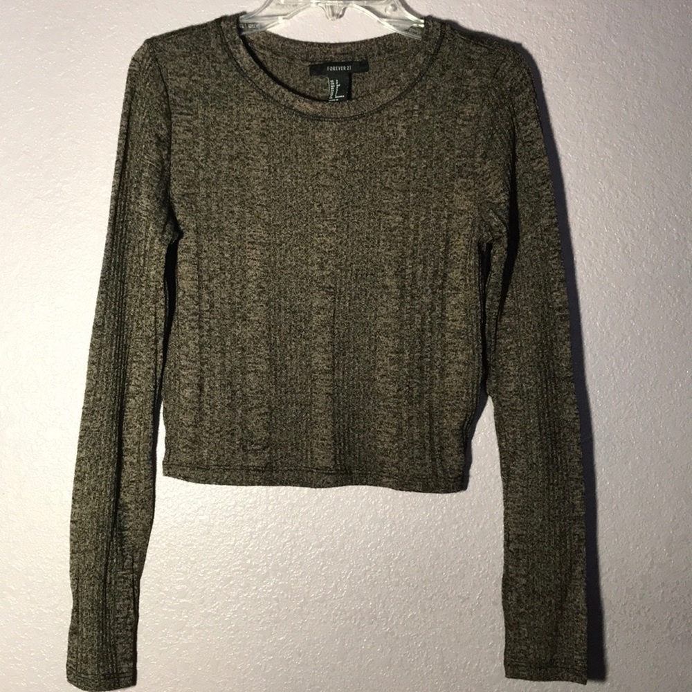 MIXED RIBBED DIRTY BROWN CROPPED LONG SLEEVE